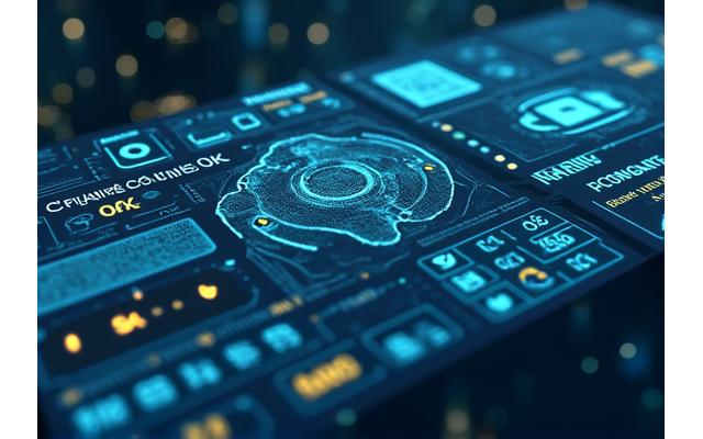 A stylized digital dashboard displaying real-time compliance status with green checkmarks and occasional amber alerts, integrating mapping data and vehicle icons, symbolizing active toll compliance monitoring.