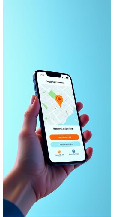 Mobile phone displaying ASF Viertel RoadCare app with emergency assistance screen