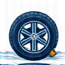 Icon depicting a snowflake and tire chains, symbolizing winter breakdown and snow chain assistance
