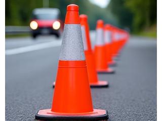 Roadside assistance setting up traffic safety cones and barriers