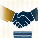 Icon of two hands shaking over a document, symbolizing direct billing and smooth transaction.