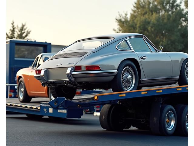 ASF Viertel RoadCare flatbed carrier arriving to tow a classic car carefully.
