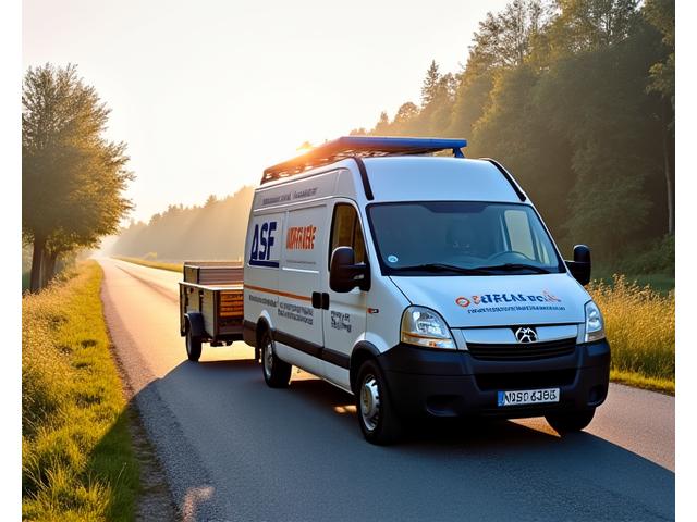 An ASF Viertel RoadCare roadside assistance van with a small trailer for specific recovery tasks.